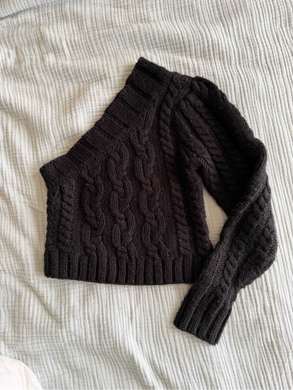 For Love And Lemons Black Off-Shoulder Cable Knit Sweater